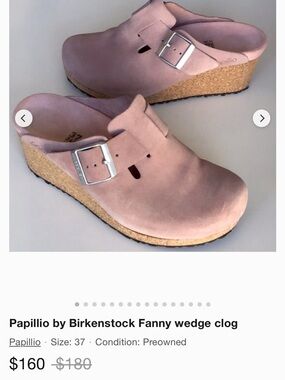 Birkenstock Papillio Fanny wedge clog in suede, light blush pink size 38